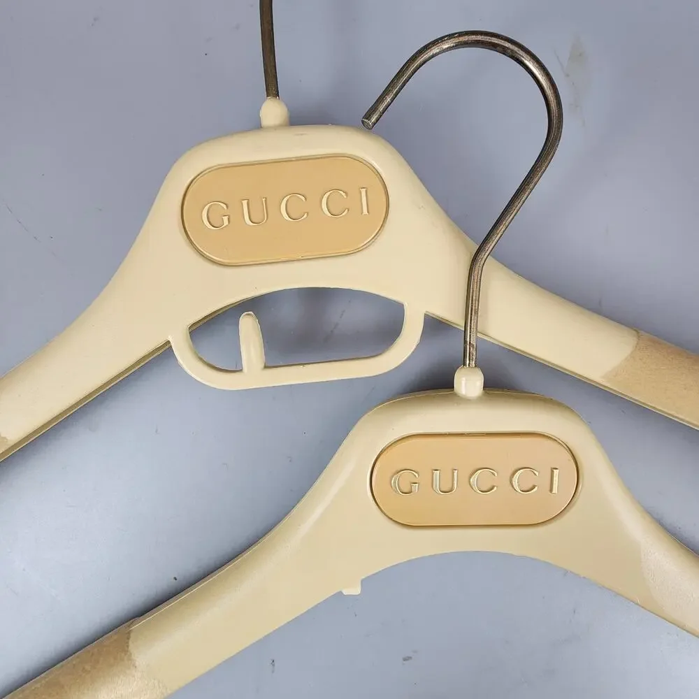 Gucci Clothes Garment Hanger Lot of 2 Plastic Metal Velvet Gold 14